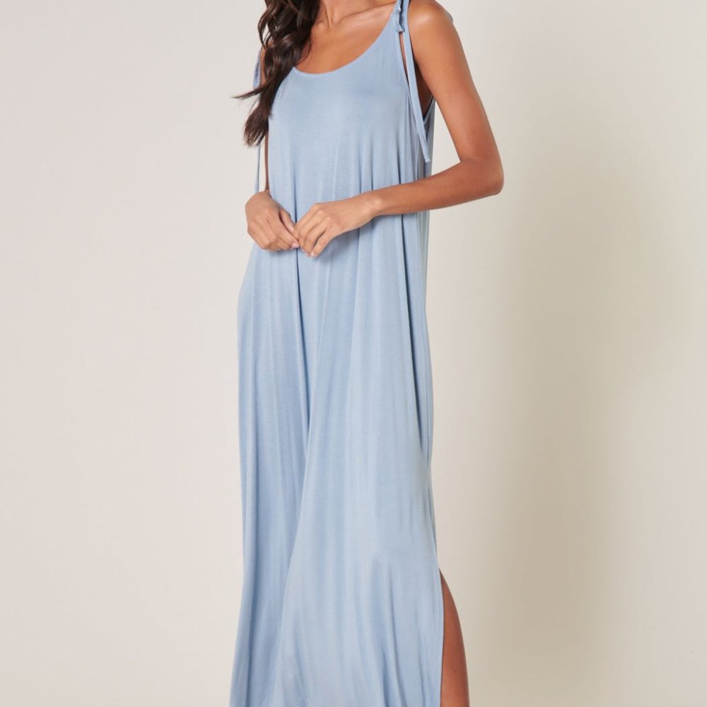 Sugarlips Verona Tie Strap Jersey Knit Maxi Dress Dusty Blue S M L